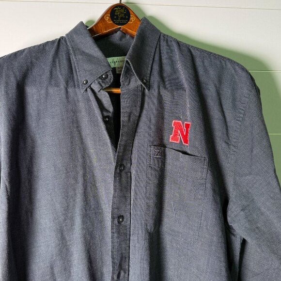Nebraska Cutter Buck Long Sleeve Shirt Size XL Black & White Check N Logo - Picture 4 of 6